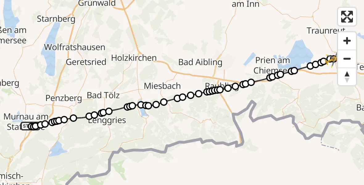 Flugroute Rettungshubschrauber Hechendorf - Traunstein Hospital, 09 März 2026, 10:16
