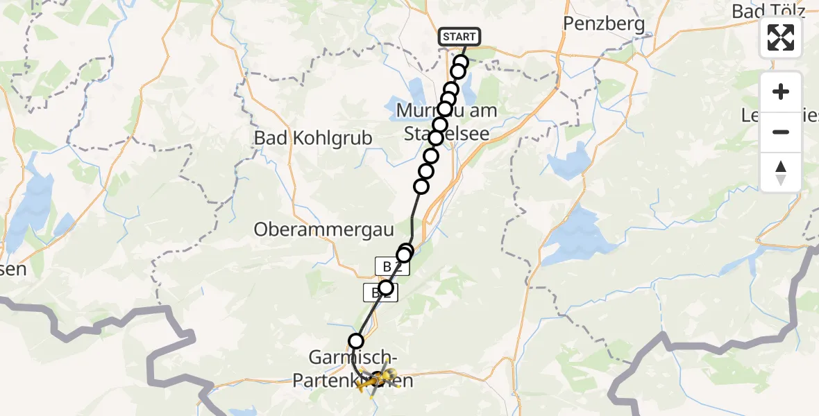 Flugroute Rettungshubschrauber Untersöchering - Garmisch-Partenkirchen, 09 März 2026, 10:29