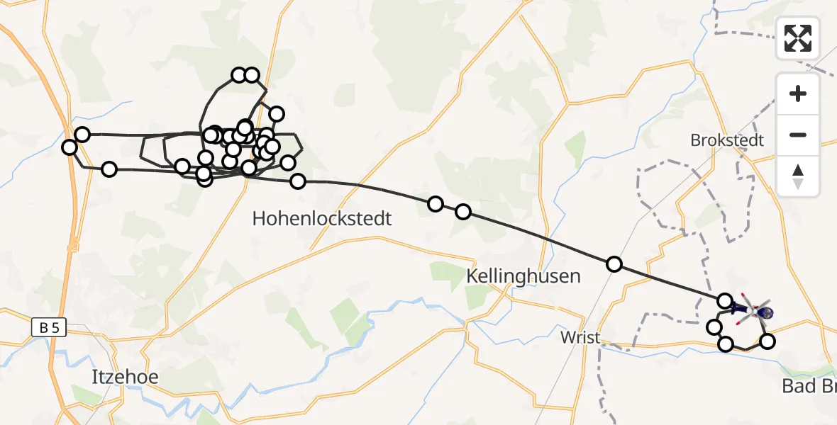 Flugroute Polizeihubschrauber Itzehoe Hungriger Wolf Airfield - Hagen, 09 März 2026, 10:35