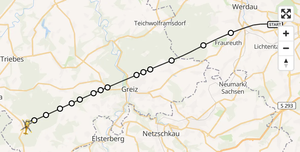 Flugroute Rettungshubschrauber Werdau - Pöllwitz, 09 März 2026, 10:36