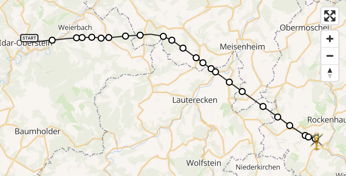 Flugroute Rettungshubschrauber Idar-Oberstein - Imsweiler UL, 09 März 2026, 10:44
