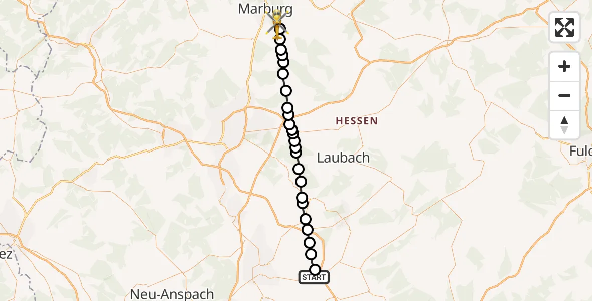 Flugroute Ambulanzhubschrauber Staden - Moischt, 09 März 2026, 11:22