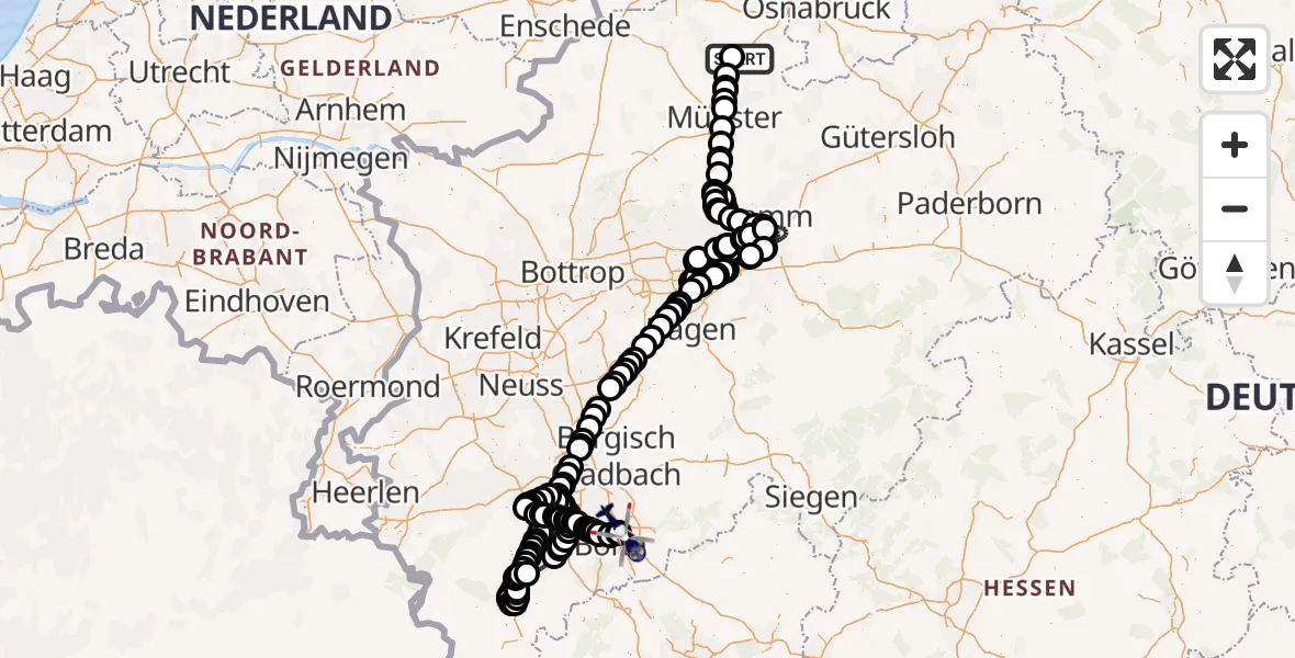 Flugroute Polizeihubschrauber Münster Osnabrück Airport - Sankt Augustin, 09 März 2026, 11:27