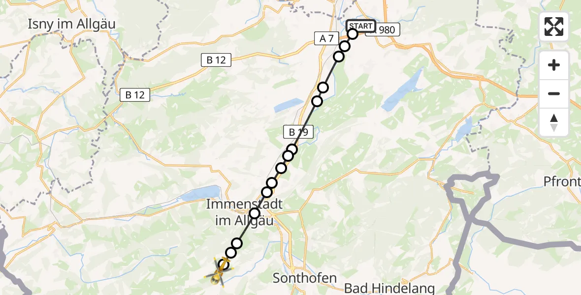 Flugroute Rettungshubschrauber Kempten-Durach Airfield - Blaichach, 09 März 2026, 11:42