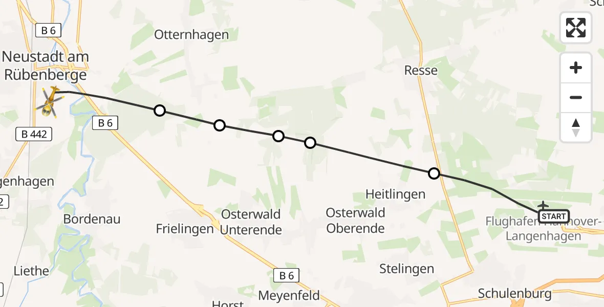 Flugroute Ambulanzhubschrauber Hannover Airport - Neustadt am Rübenberge, 09 März 2026, 11:44