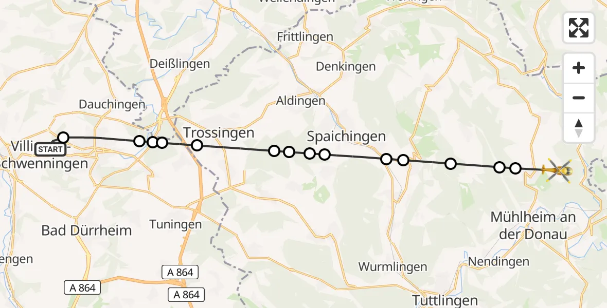 Routekaart van de vlucht: Rettungshubschrauber nach Kolbingen, K 5925