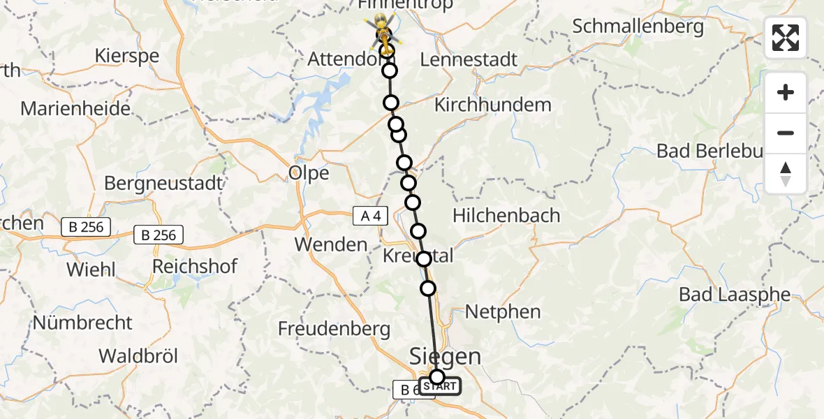 Flugroute Rettungshubschrauber Evangelisches Jung-Stilling Hospital - Heggen, 09 März 2026, 12:11