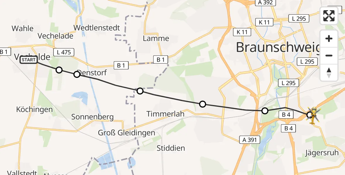 Routekaart van de vlucht: Rettungshubschrauber nach Südstadt-Rautheim-Mascherode, Salzdahlumer Straße