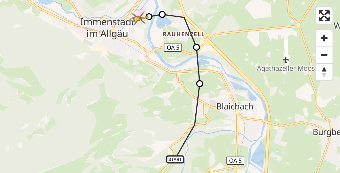 Flugroute Rettungshubschrauber Gunzesried - Immenstadt im Allgäu, 09 März 2026, 12:15
