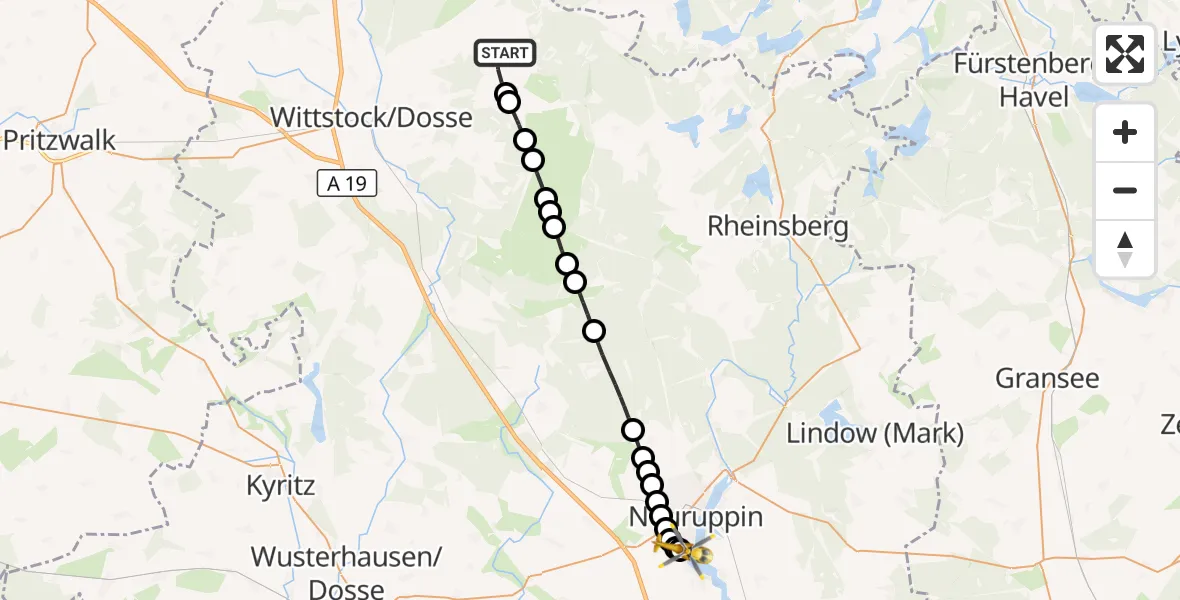 Flugroute Rettungshubschrauber Dranse - Rupin Hospital, 09 März 2026, 12:16