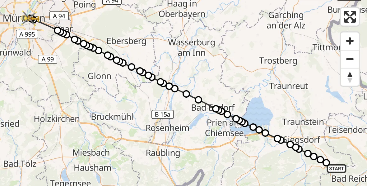 Flugroute Rettungshubschrauber Eck - Rechts der Isar University Hospital, 09 März 2026, 12:20