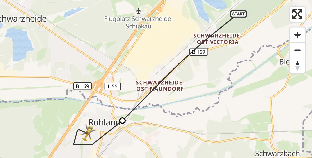 Flugroute Rettungshubschrauber Schwarzheide - Ruhland, 09 März 2026, 12:24