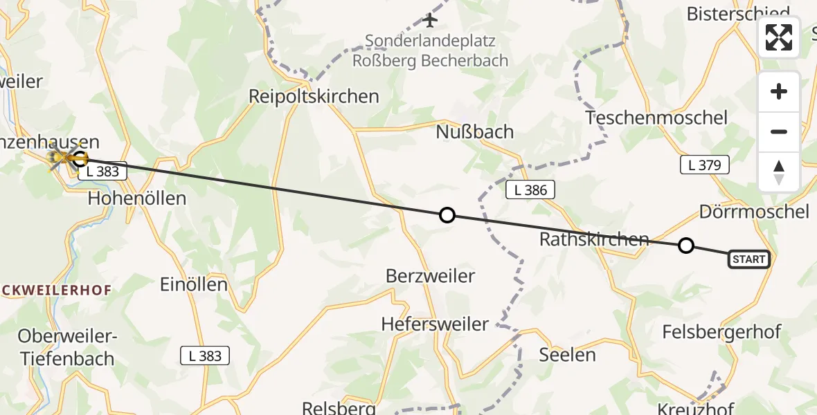 Routekaart van de vlucht: Rettungshubschrauber nach Heinzenhausen, L 383