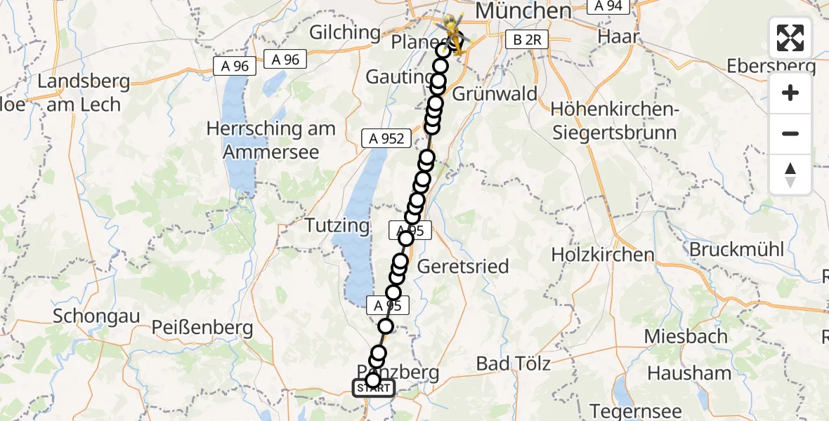 Flugroute Rettungshubschrauber Sindelsdorf - DRF Air Rescue München Heliport, 09 März 2026, 12:41