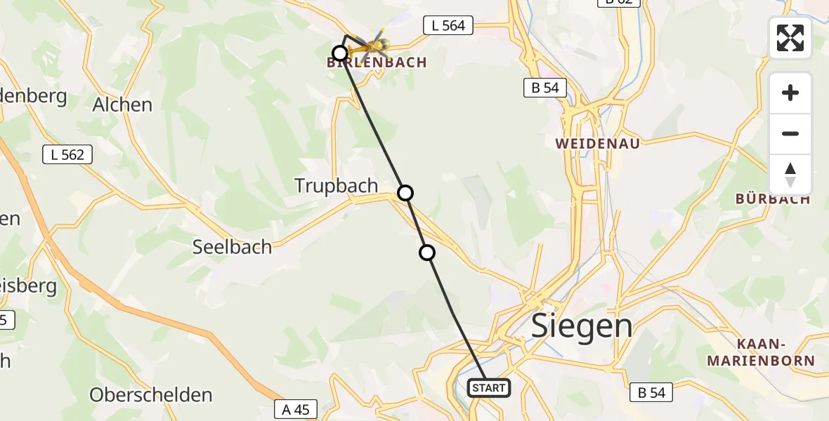 Flugroute Rettungshubschrauber Siegen - Langenholdinghausen, 09 März 2026, 12:54