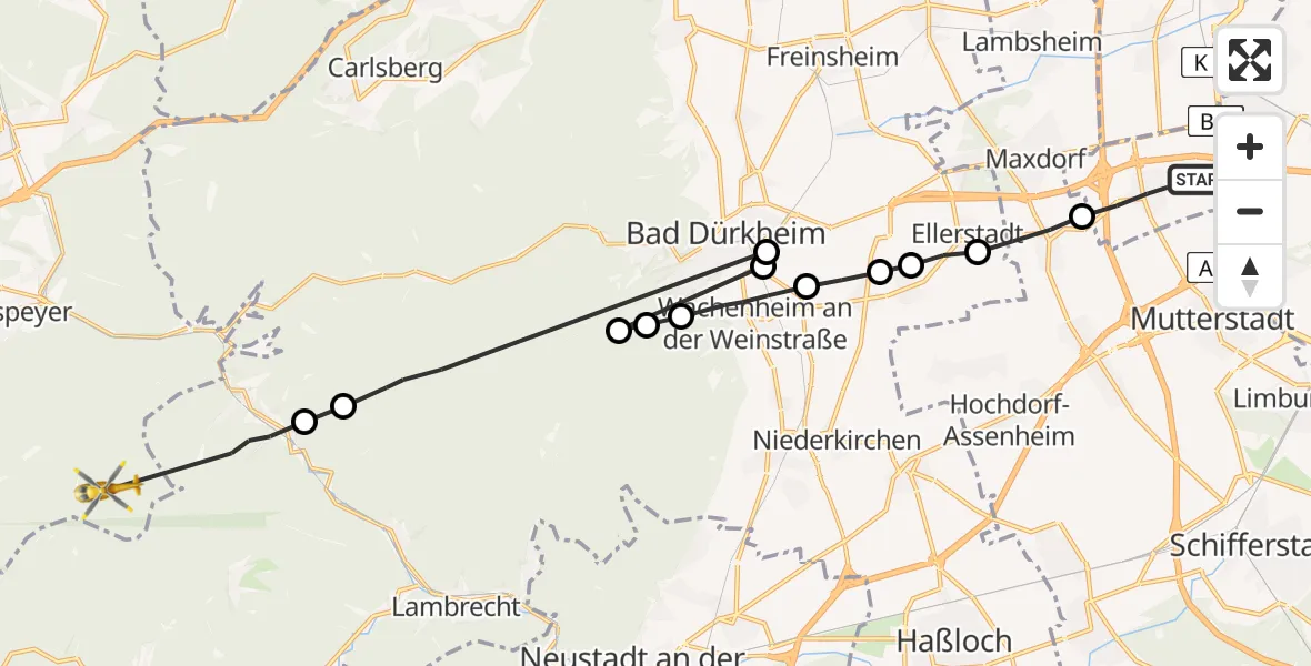 Routekaart van de vlucht: Rettungshubschrauber nach Waldleiningen