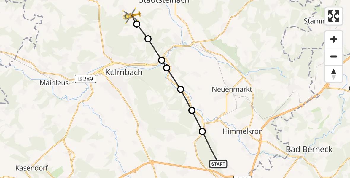 Flugroute Rettungshubschrauber Oberlaitsch - Baumgarten, 09 März 2026, 13:02