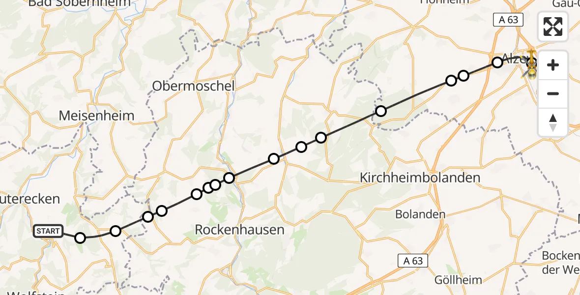Routekaart van de vlucht: Rettungshubschrauber nach Rheinhessen Specialty Hospital Alzey