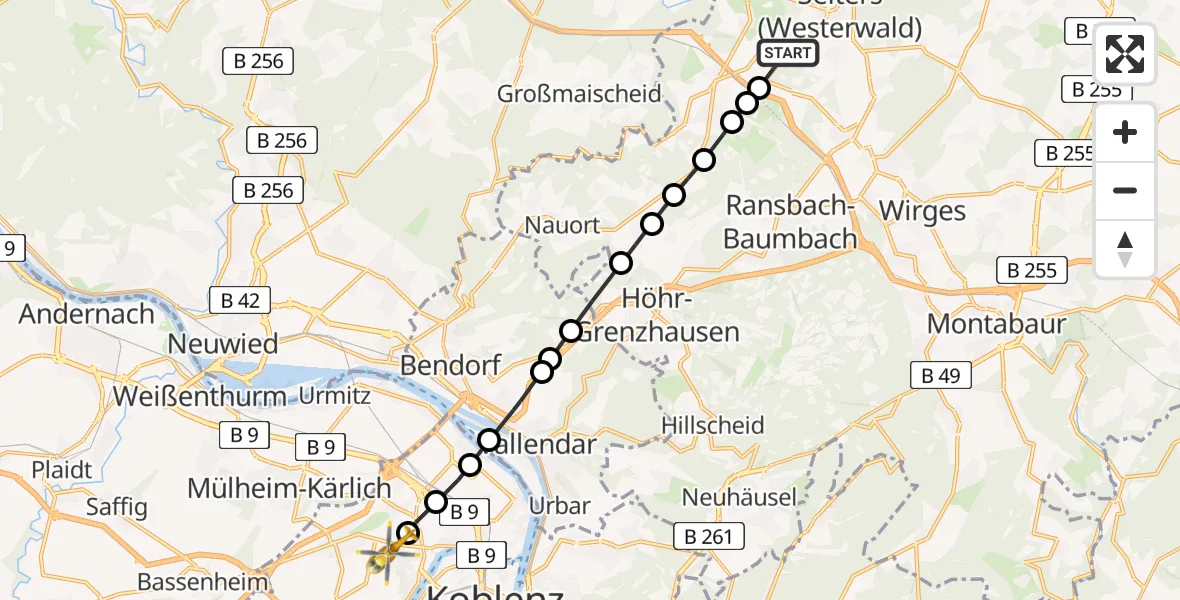 Routekaart van de vlucht: Rettungshubschrauber nach Koblenz, Rübenacher Straße
