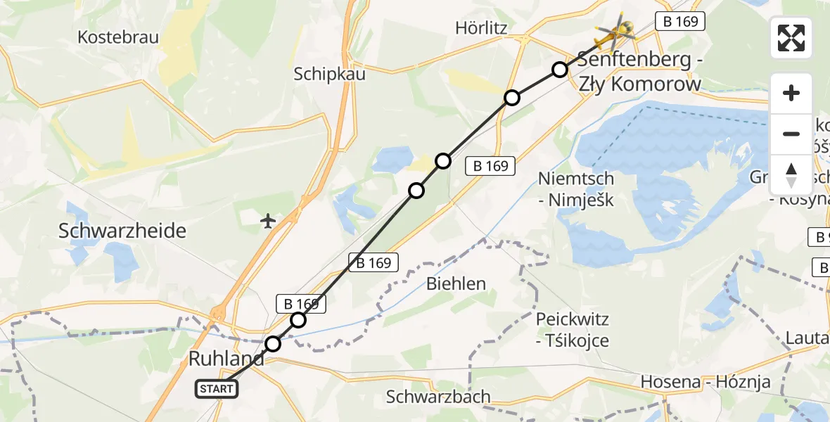 Routekaart van de vlucht: Rettungshubschrauber nach Senftenberg, Jahnstraße