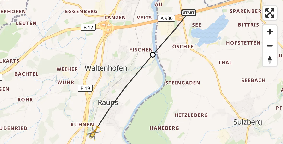 Routekaart van de vlucht: Rettungshubschrauber nach Rauns, B 19