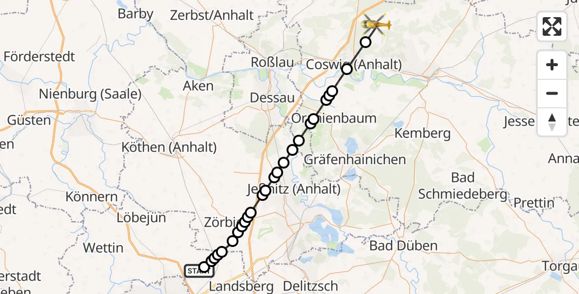 Flugroute Ambulanzhubschrauber Halle-Oppin Airfield - Wörpen, 09 März 2026, 13:19