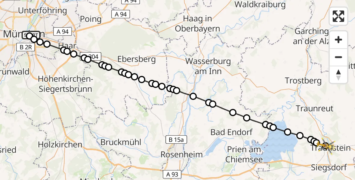 Flugroute Rettungshubschrauber Rechts der Isar University Hospital - Traunstein Hospital, 09 März 2026, 13:20