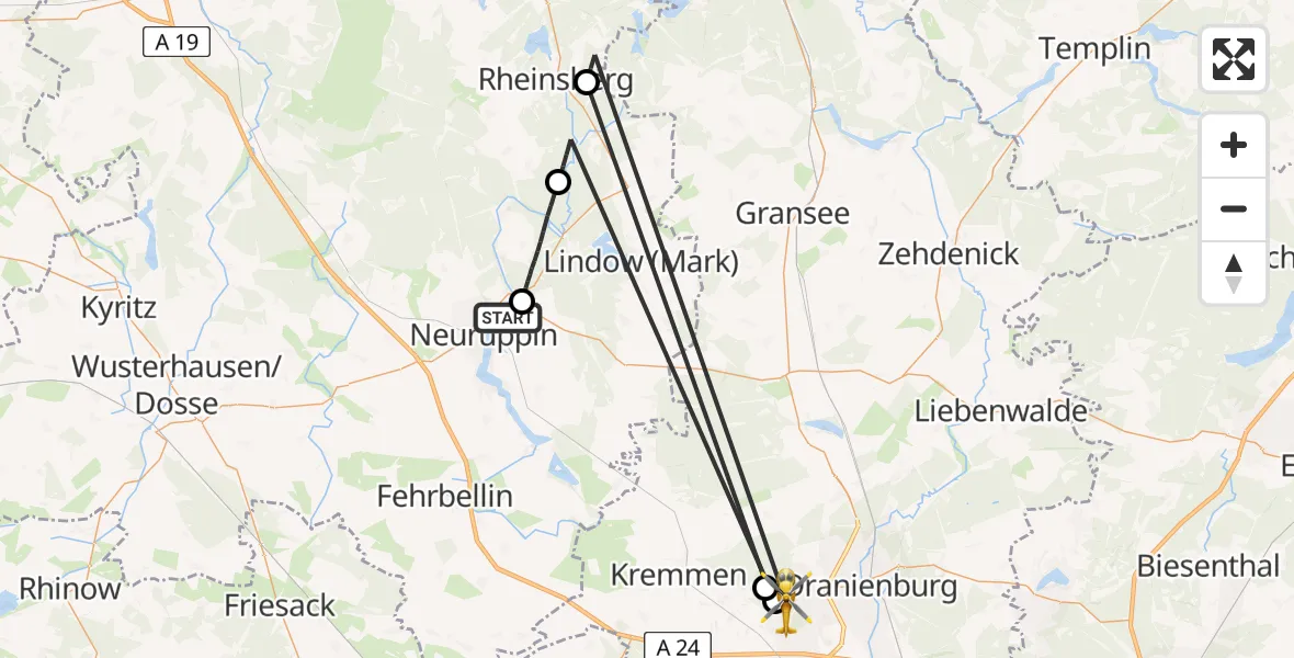 Flugroute Rettungshubschrauber Gildenhall - Germendorf, 09 März 2026, 13:29