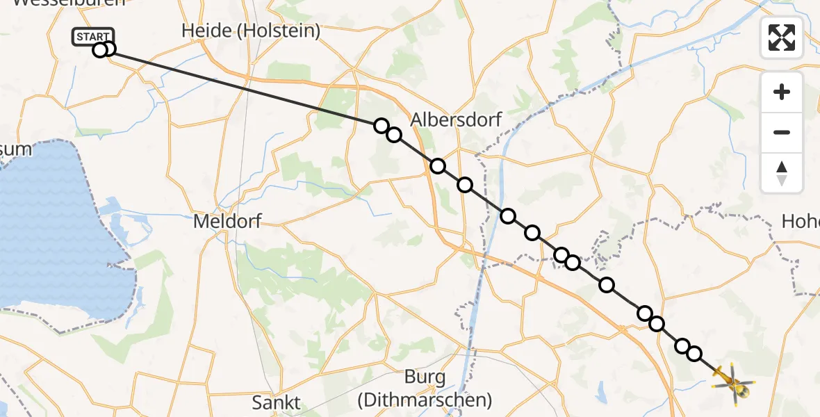 Flugroute Rettungshubschrauber Wesselburener Deichhausen - Drage, 09 März 2026, 13:37
