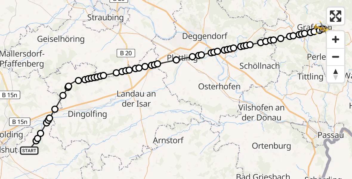 Flugroute Rettungshubschrauber Blumberg - Neudorf, 09 März 2026, 13:42
