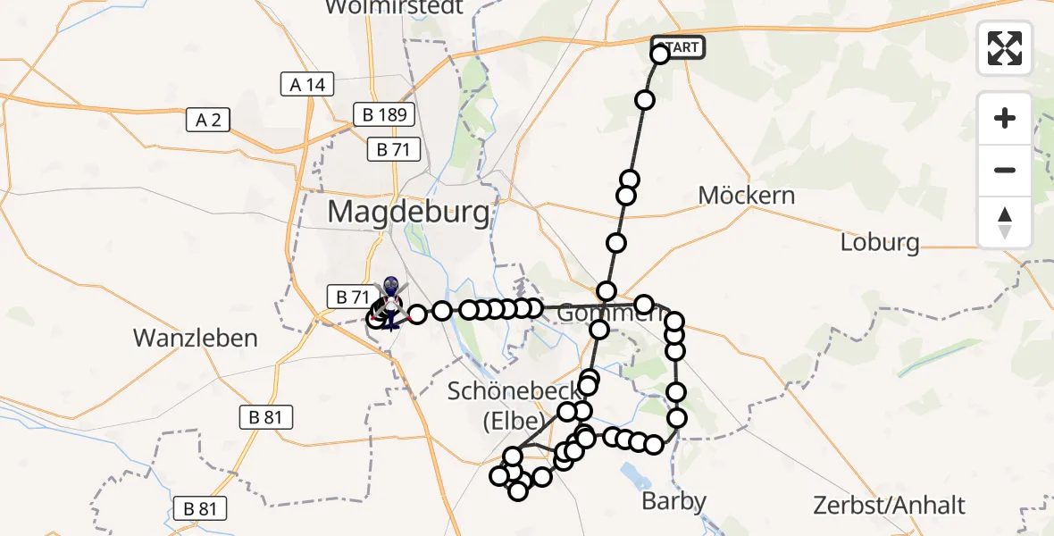 Flugroute Polizeihubschrauber Burg - Magdeburg, 09 März 2026, 13:47