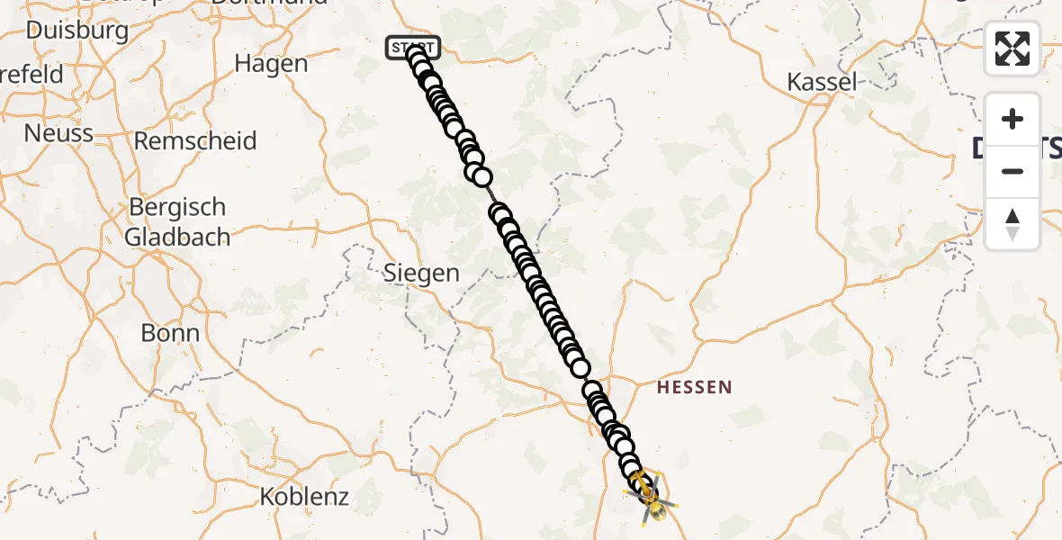 Flugroute Ambulanzhubschrauber Müschede - Reichelsheim, 09 März 2026, 13:49