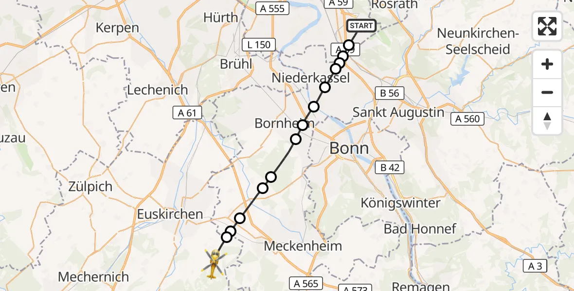Flugroute Rettungshubschrauber Cologne Bonn Airport - Euskirchen, 09 März 2026, 13:51