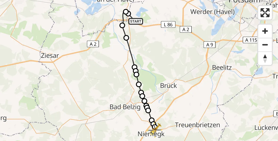 Routekaart van de vlucht: Rettungshubschrauber nach Niemegk, Altdorfer Weg