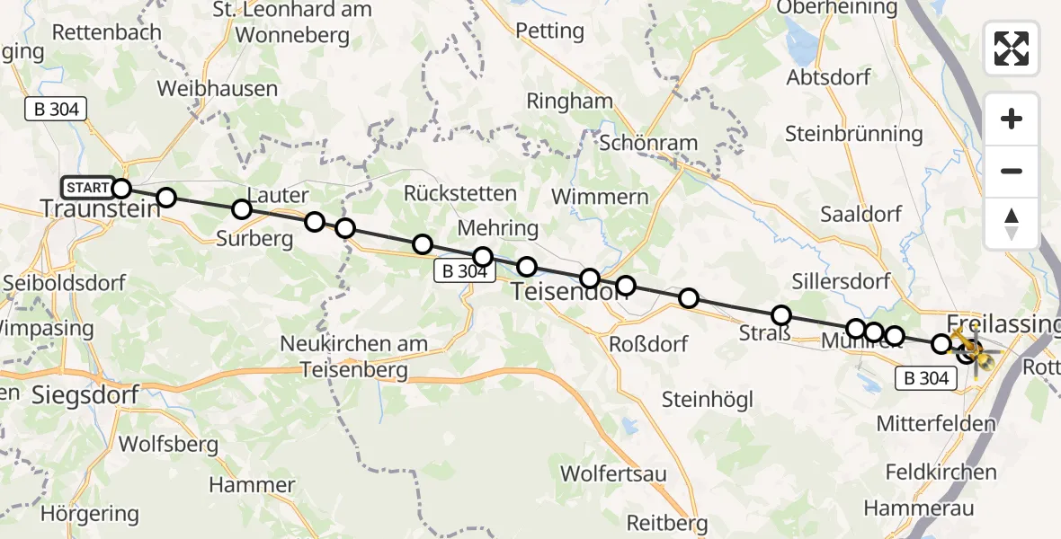 Flugroute Rettungshubschrauber Traunstein - Saalbrück, 09 März 2026, 14:13