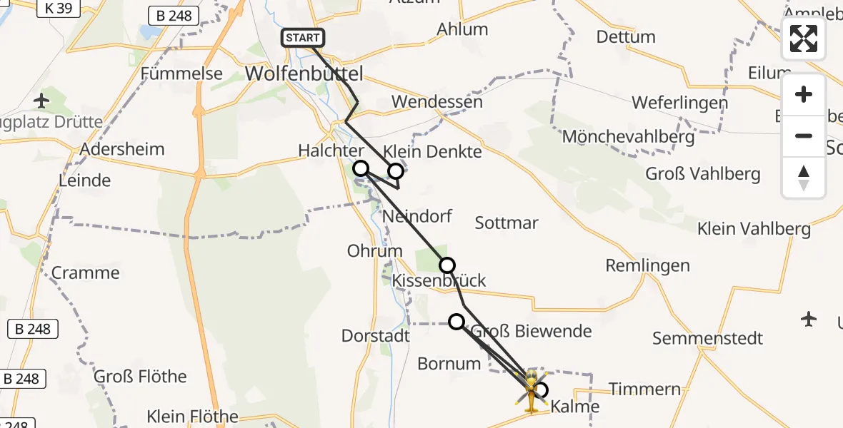 Flugroute Rettungshubschrauber Wolfenbüttel - Börßum, 09 März 2026, 14:16