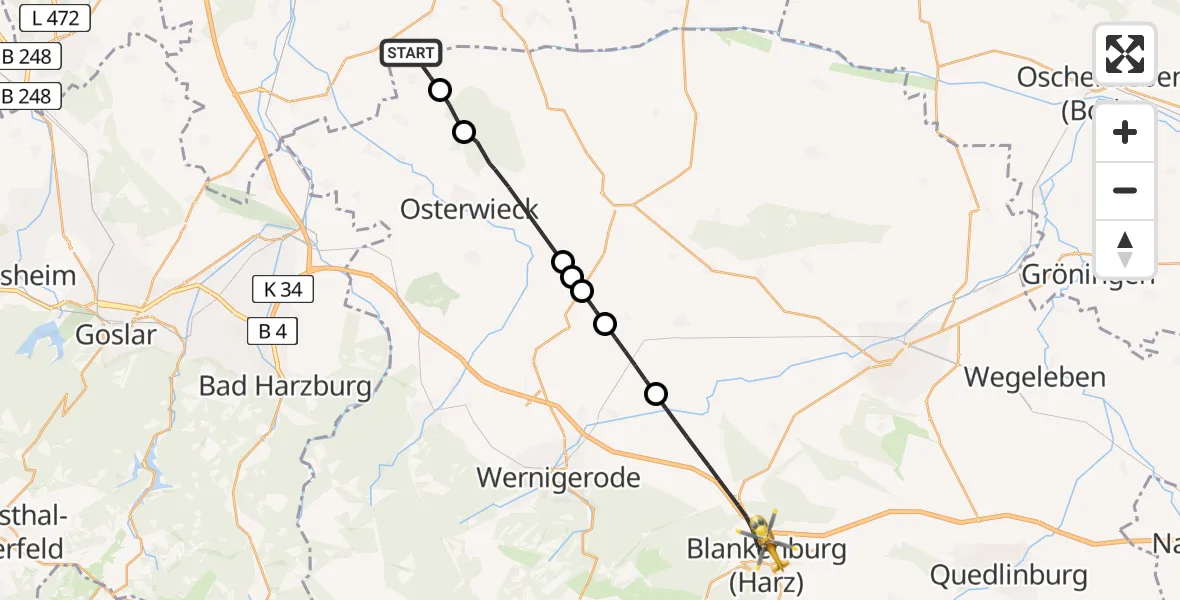 Routekaart van de vlucht: Rettungshubschrauber nach Blankenburg, Weinbergsiedlung