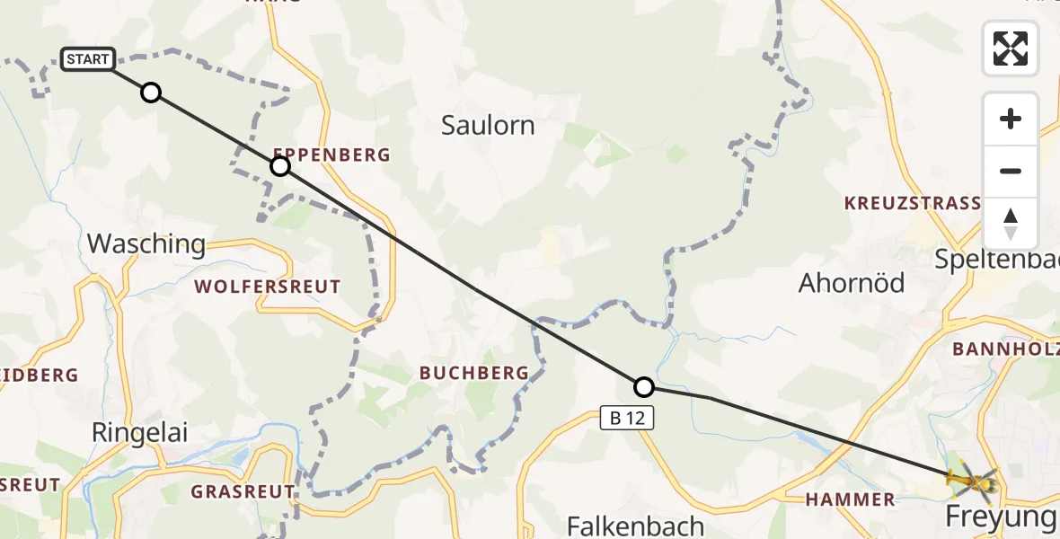 Flugroute Rettungshubschrauber Saldenau - Oberndorf, 09 März 2026, 14:32