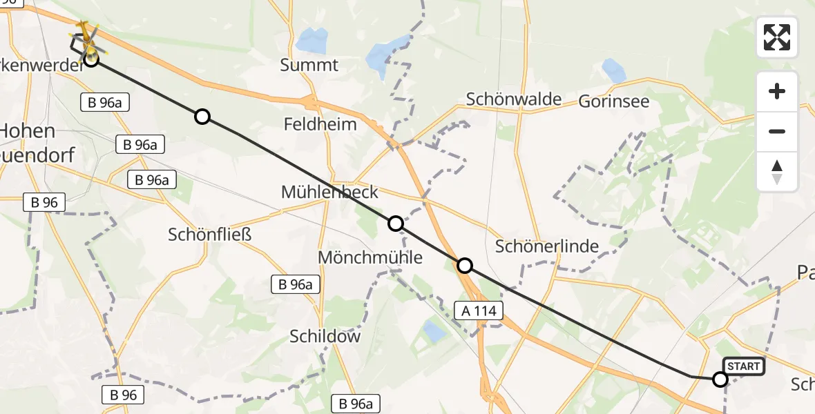 Flugroute Rettungshubschrauber Helios Clinic Berlin-Buch - Birkenwerder, 09 März 2026, 14:35