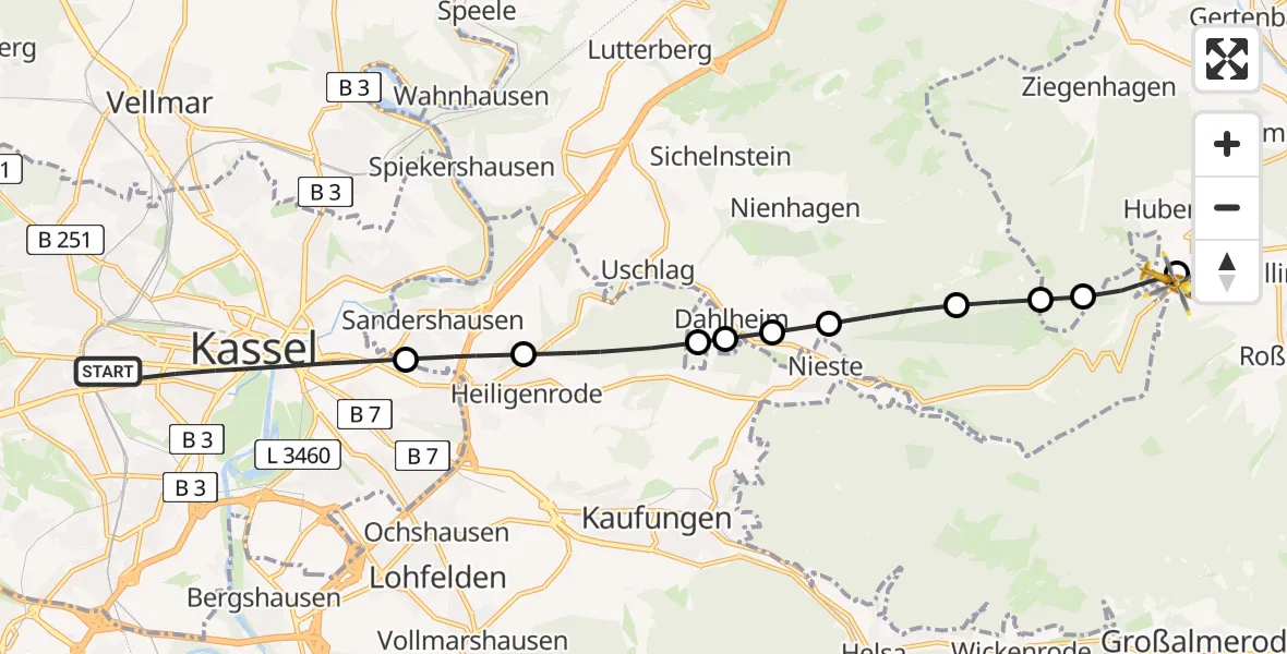 Routekaart van de vlucht: Rettungshubschrauber nach Kleinalmerode, Kasseler Straße