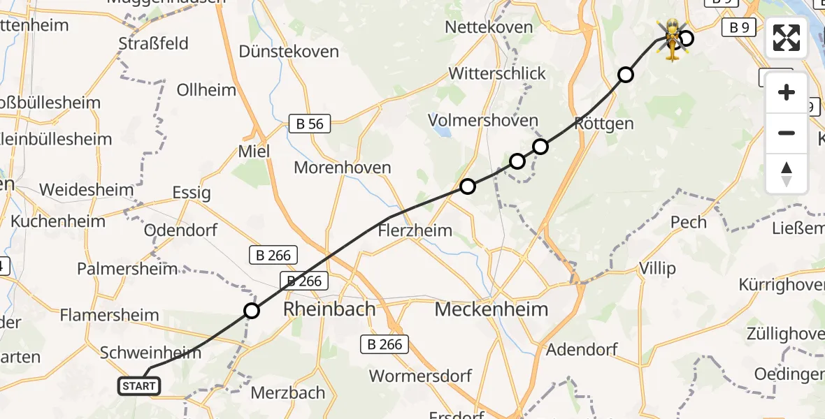 Flugroute Rettungshubschrauber Euskirchen - Bonn University Hospital, 09 März 2026, 14:41