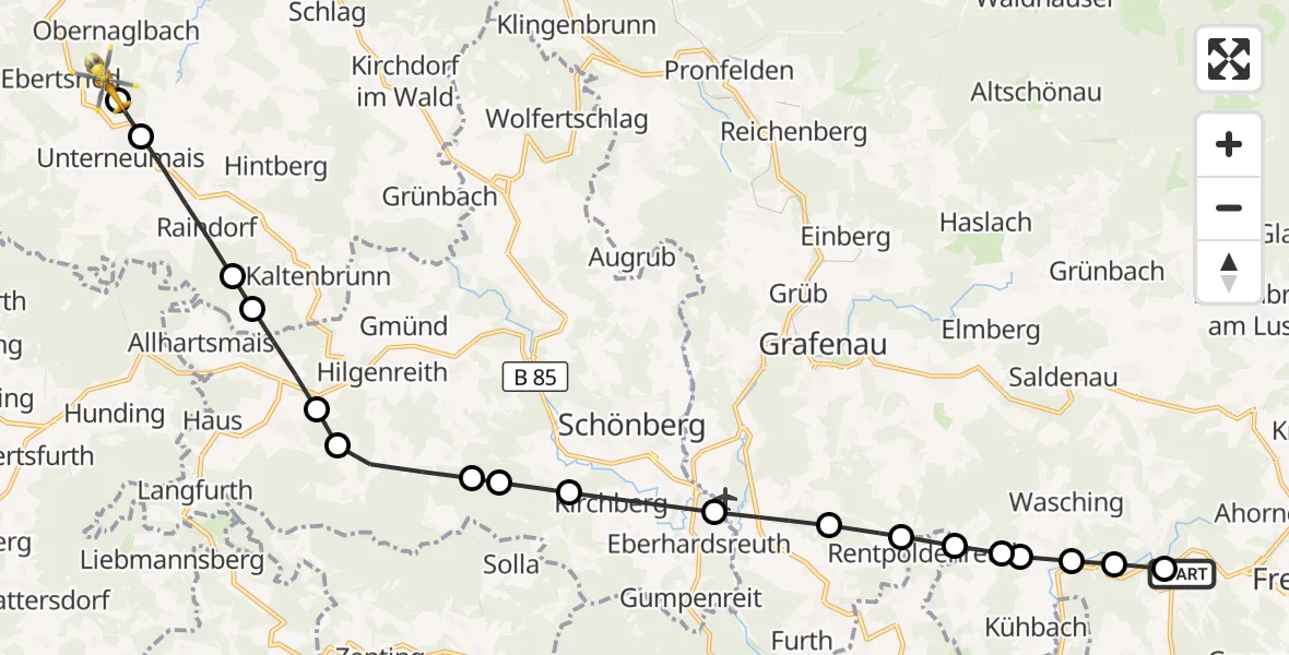 Flugroute Rettungshubschrauber Köppenreut - Obernaglbach, 09 März 2026, 14:49