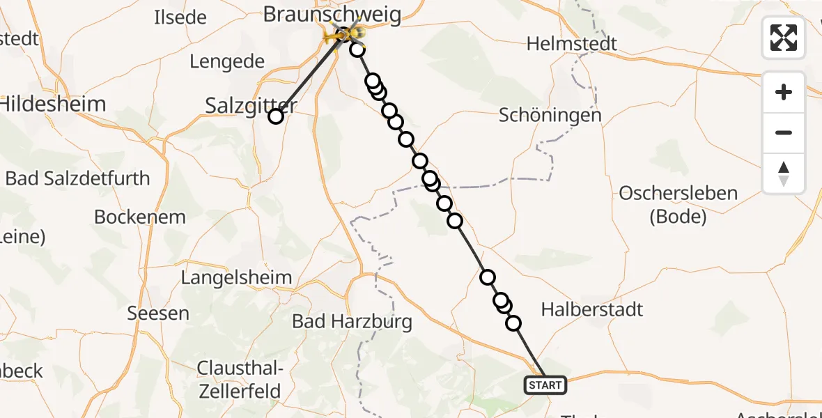 Flugroute Rettungshubschrauber Blankenburg - Südstadt-Rautheim-Mascherode, 09 März 2026, 14:51