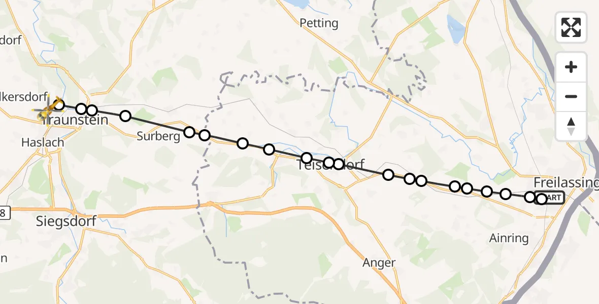 Flugroute Rettungshubschrauber Saalbrück - Traunstein Hospital, 09 März 2026, 14:54