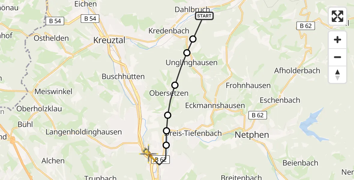 Routekaart van de vlucht: Rettungshubschrauber nach Siegen, Herrenfeldstraße