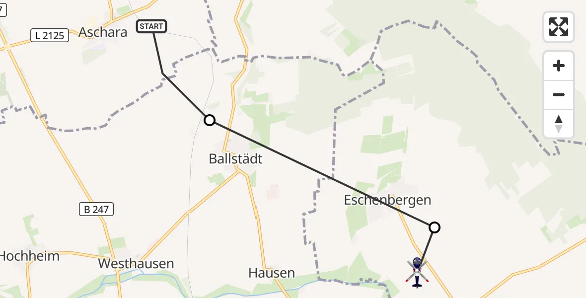 Flugroute Polizeihubschrauber Aschara - Molschleben, 09 März 2026, 15:05