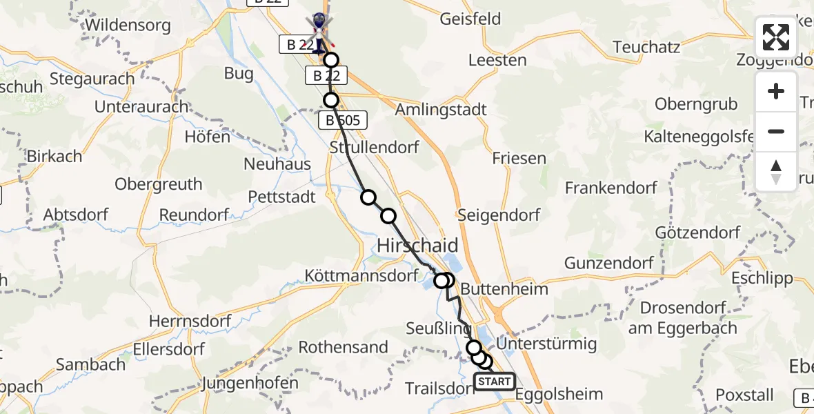 Flugroute Polizeihubschrauber Neuses an der Regnitz - Bamberg, 09 März 2026, 15:09