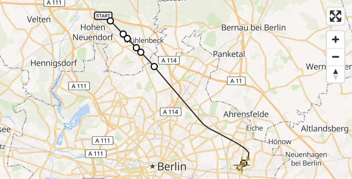 Flugroute Rettungshubschrauber Birkenwerder - Berlin Emergency Hospital, 09 März 2026, 15:10