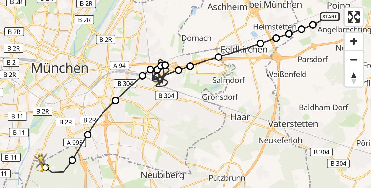 Routekaart van de vlucht: Rettungshubschrauber nach ADAC Air Rescue Center Heliport (Christoph 1)