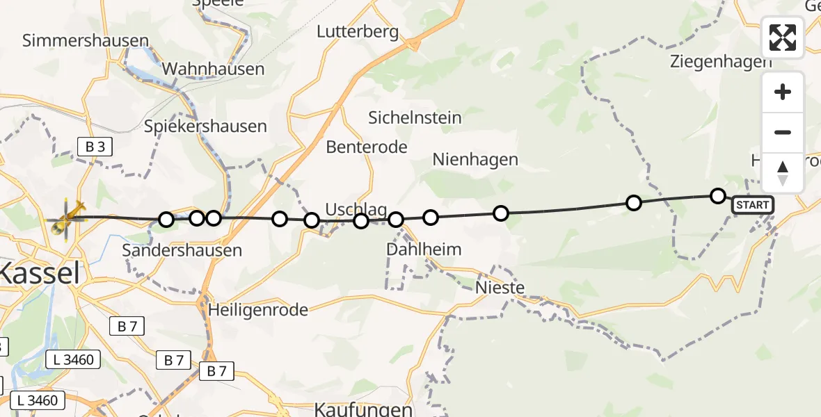 Flugroute Rettungshubschrauber Staufenberg - Kassel, 09 März 2026, 15:24
